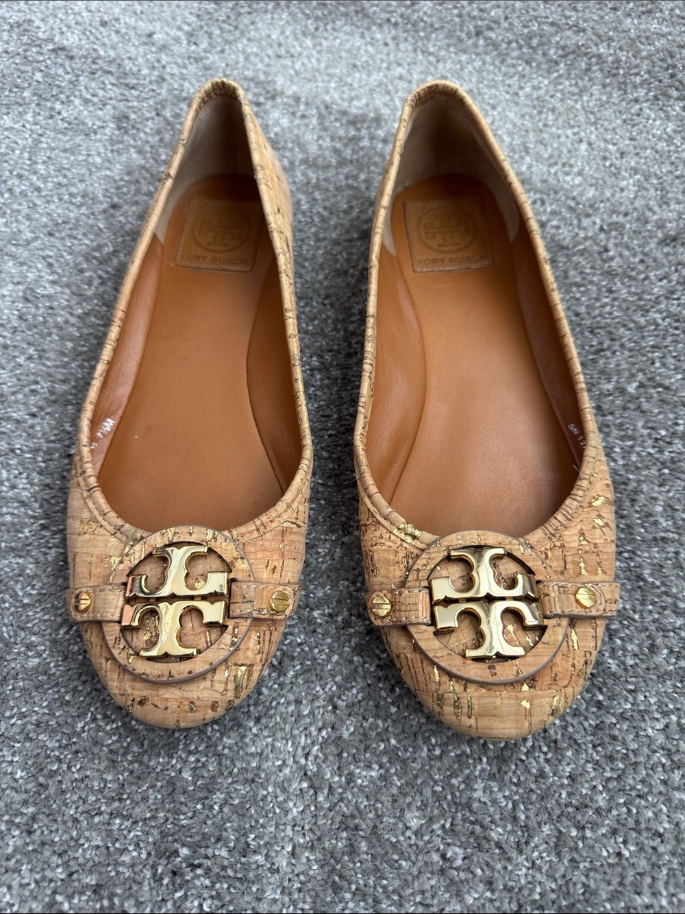 Tory Burch Cork-Tone Ballet Flats with Gold Logo